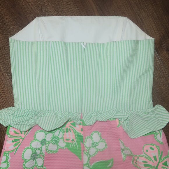 Womens Lilly Pulitzer Lowe Pretty Pink Green Gingham Tootie Strapless Dress sz 2 - Picture 6 of 6